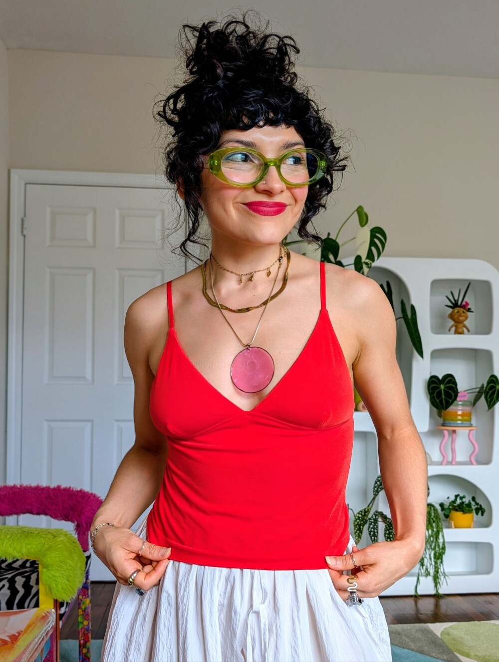 Red v-neck Free People Spaghetti Strap Tank Top